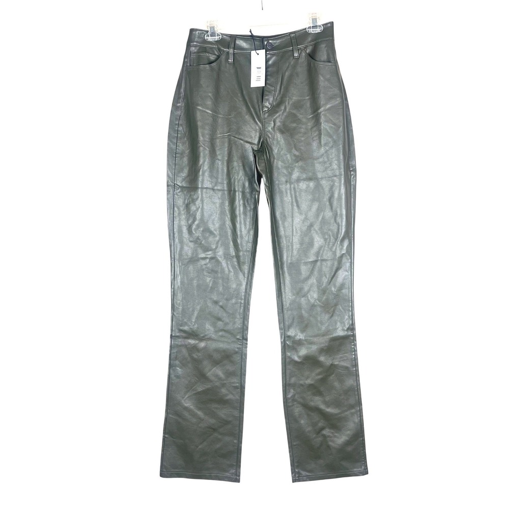 American Tall Girl Vegan‎ Leather Pants 29/35 M Cruise Olive Green Straight Leg